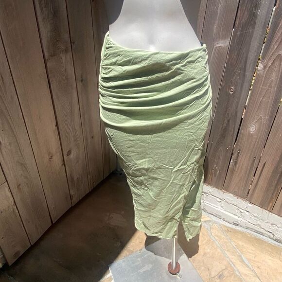 Zara Draped Linen Skirt Size small sea foam Green Pencil Ruched - Picture 1 of 8